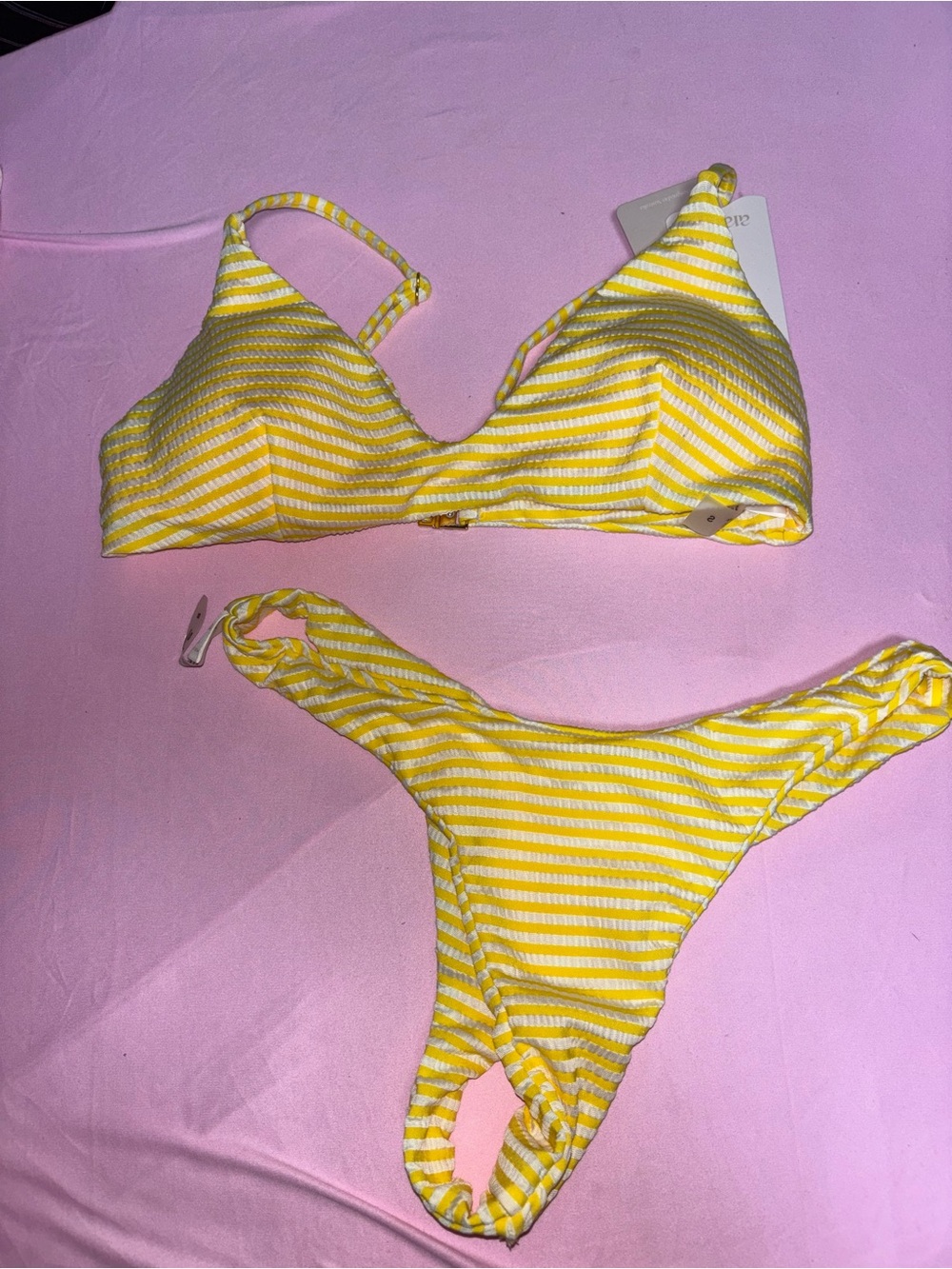 Yellow & White Striped bikini